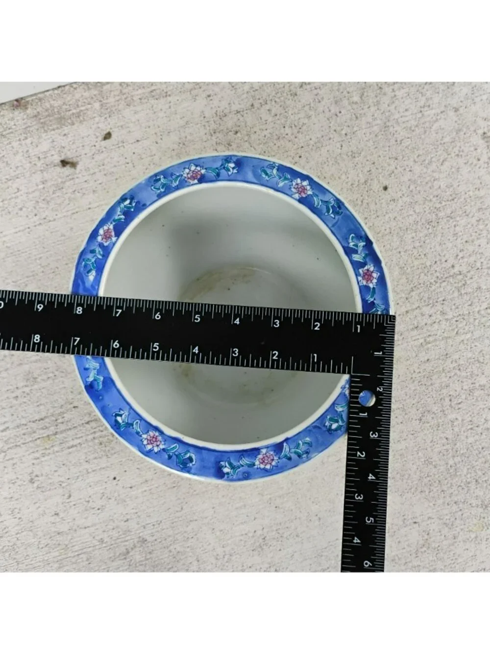 Vintage Chinese Blue & White Porcelain Fishbowl Planter 8” Chinoiserie Cachepot
